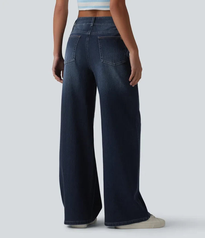 Halara Flex med medelhög midja tvättad baggy vida ben vardagsjeans med fickor