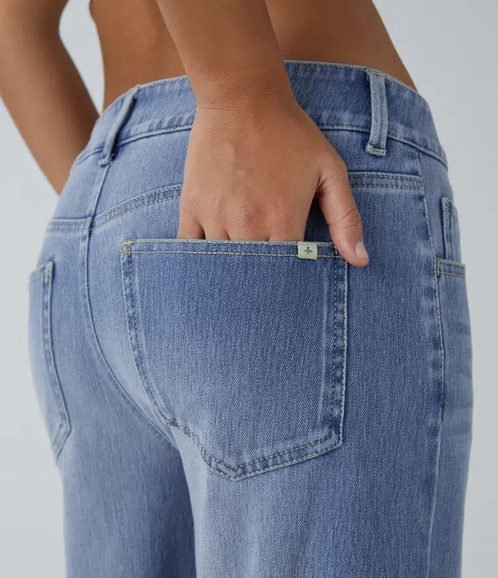 Halara Flex med låg midja dragkedja fickor raka ben tvättad vardagsjeans
