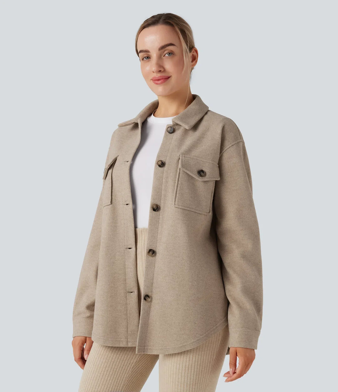 Långärmad fleece vardaglig jacka med fickor