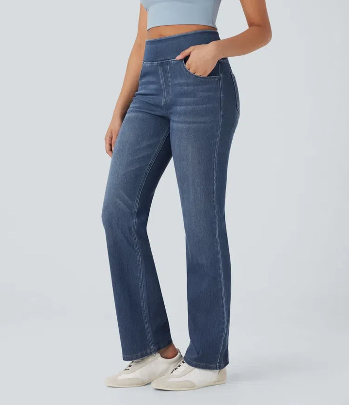 Halara Flex med hög midja och magkontroll tvättad för vardag bootcut jeans med fickor