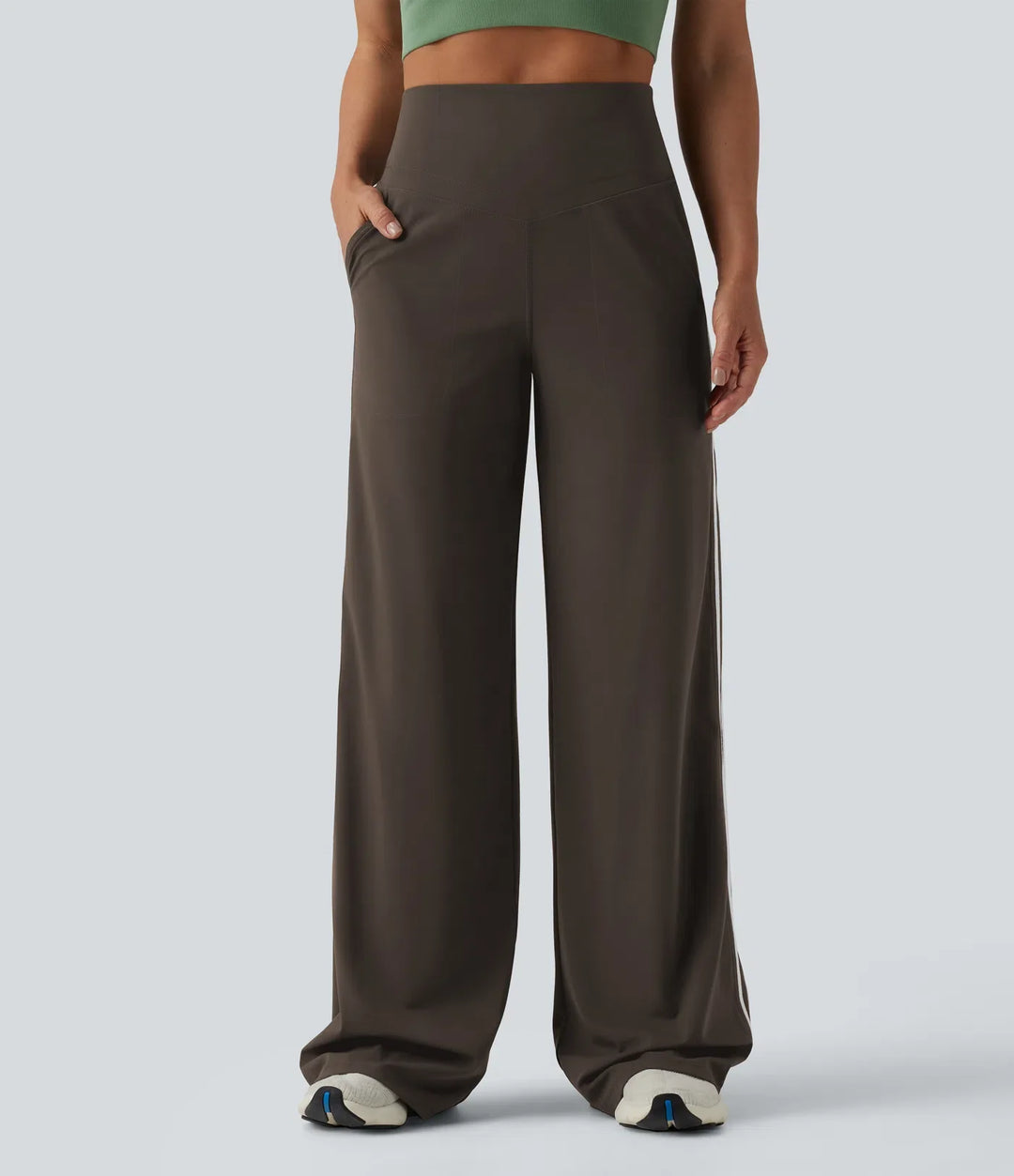 Lyckera UltraSculpt högmidjad magkontroll färgblock ränder yoga baggy byxor med fickor