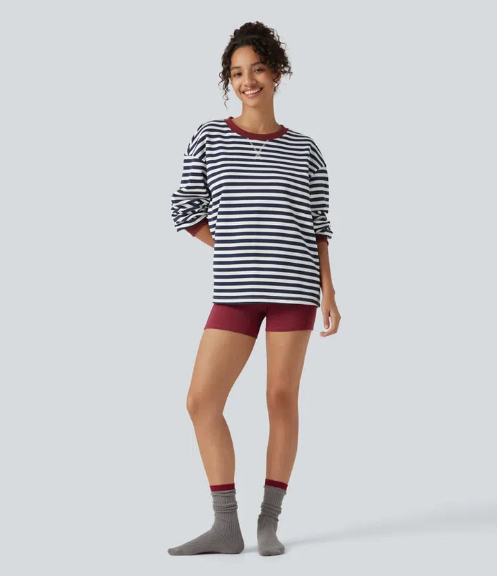 Rund hals långärmad randig avkoppling sweatshirt