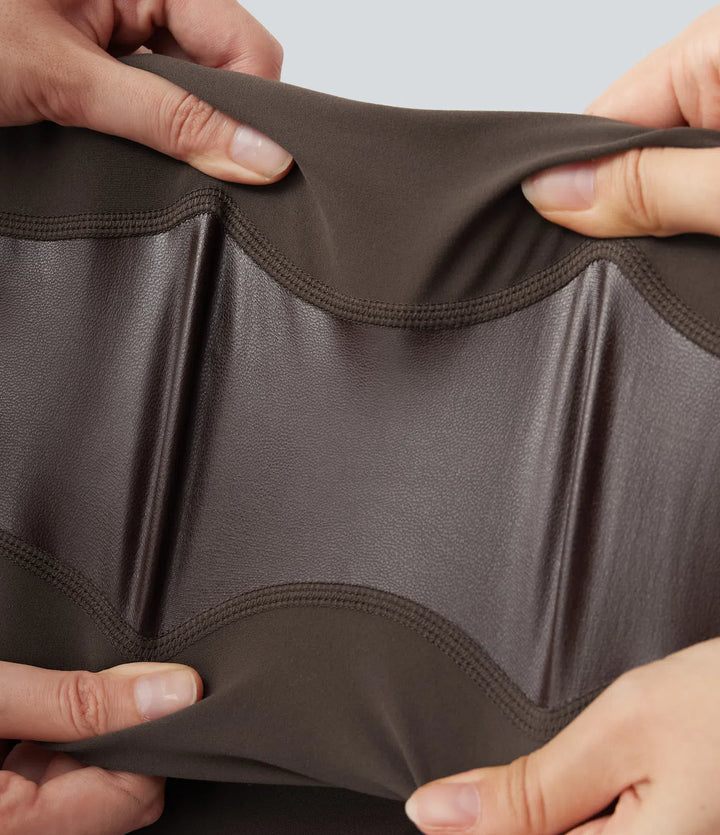Lyckera UltraSculpt högmidjad stretchig PU magkontroll yogaleggings med ficka
