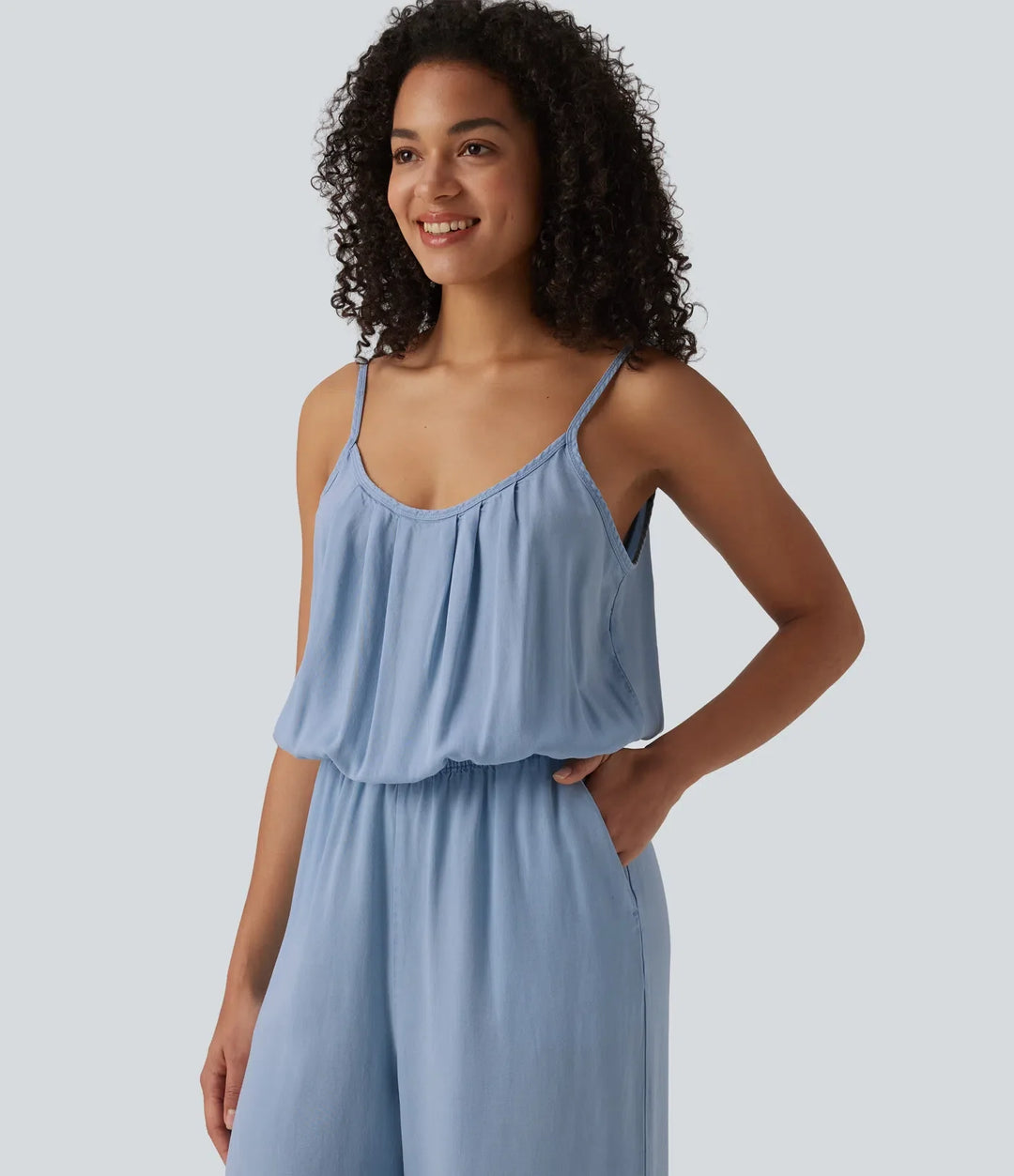 Vida ben denim vardaglig slip jumpsuit med fickor