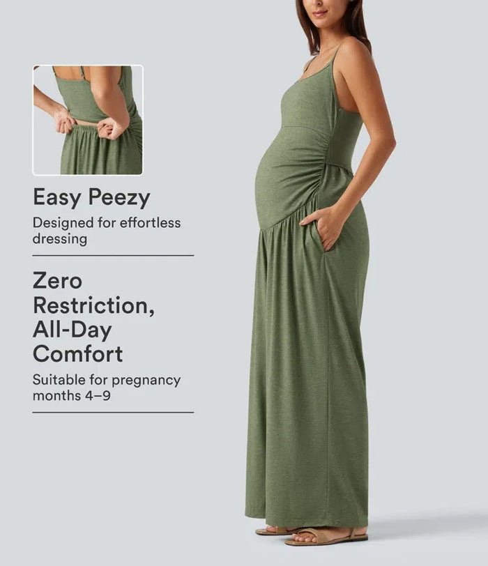 Inbyggd BH rynkat vida ben melerad vardaglig mamma slip jumpsuit med fickor-Easy Peezy Edition