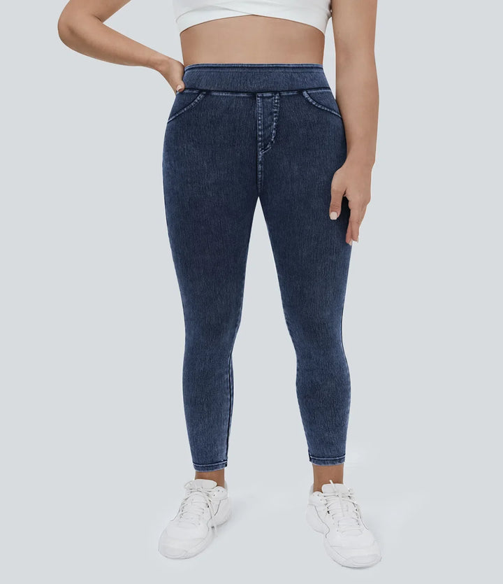 Lyckera Flex högmidjad ficka denim plusstorlek vardagsleggings