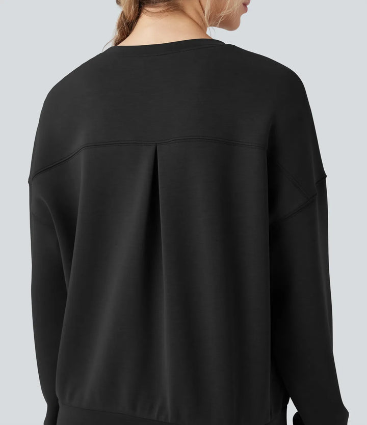 SpacerTek rund halsringning långärmad crossover rygg vardaglig sweatshirt