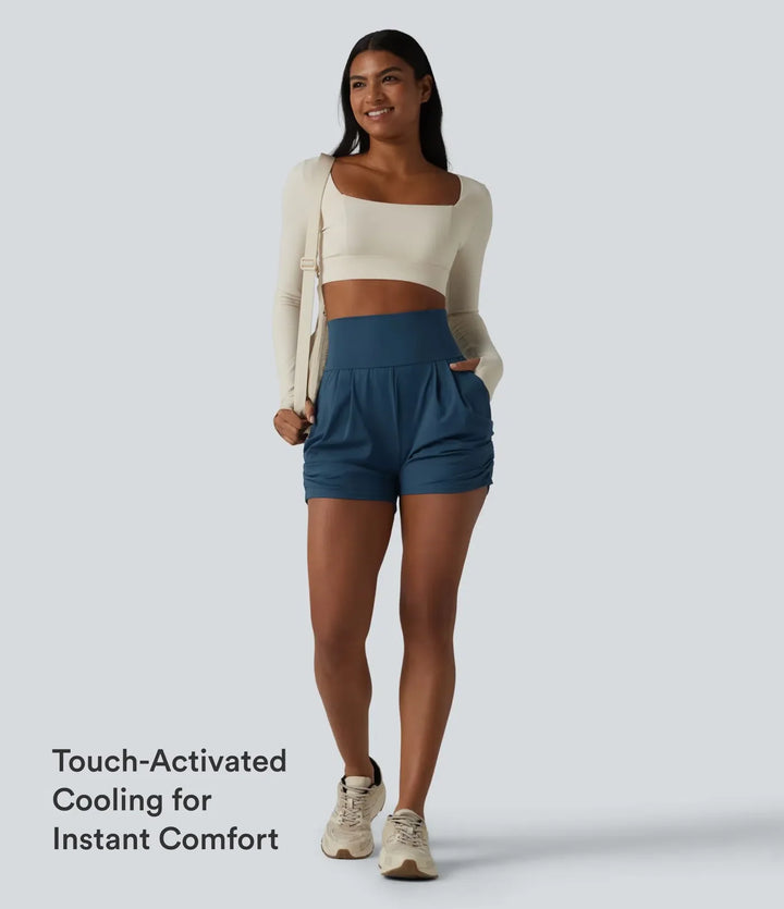 SoftlyZero luftig högmidjad rynkat InstantCool yoga shorts 3&