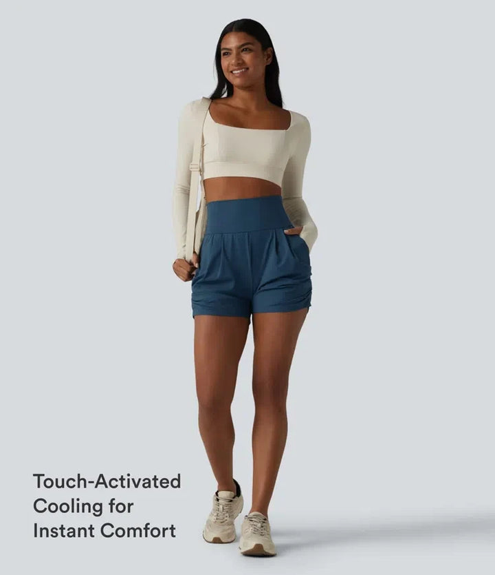 SoftlyZero luftig högmidjad rynkat InstantCool yoga shorts 3&