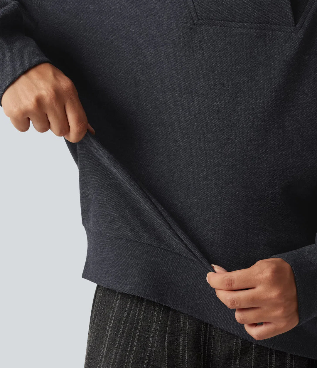V-ringad nedhasad axel långärmad vardaglig sweatshirt