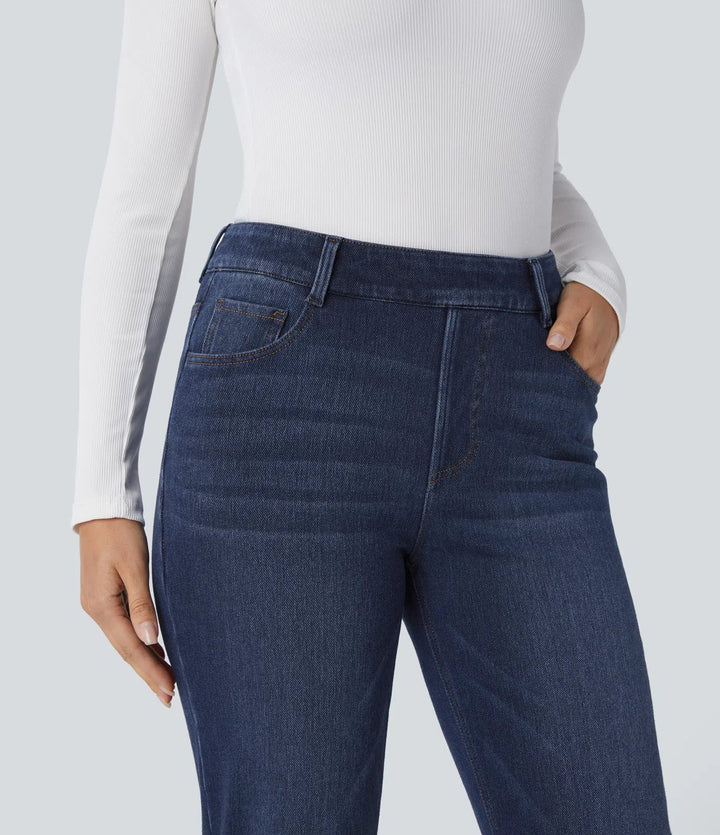 Lyckera Flex denim Heat högmidjad fickor raka ben tvättad vardagsjeans