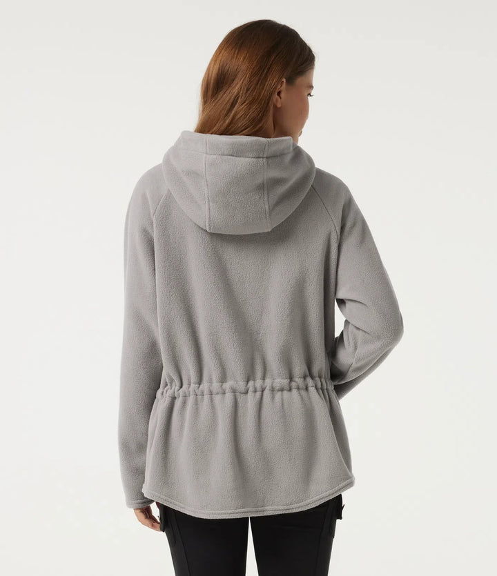 Med huva långärmad dragsko rundad fåll fleece vardaglig kappa med fickor