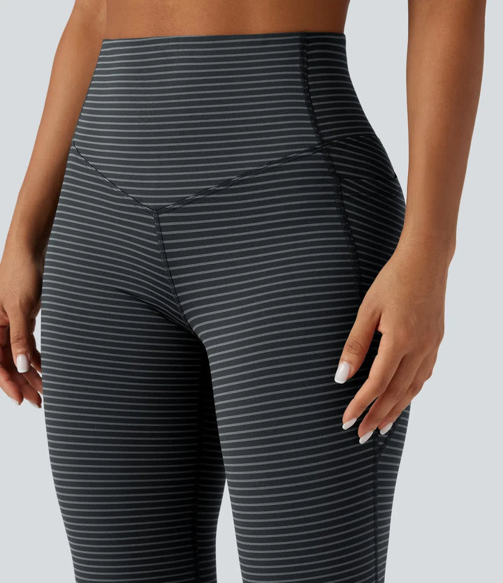 Högmidjad magkontroll randig yoga bootcut Legging med fickor