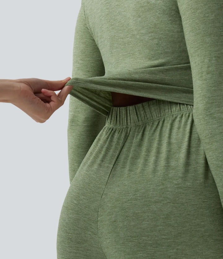 Henley långärmad dragsko melerad vardaglig baggy jumpsuit med fickor-Easy Peezy