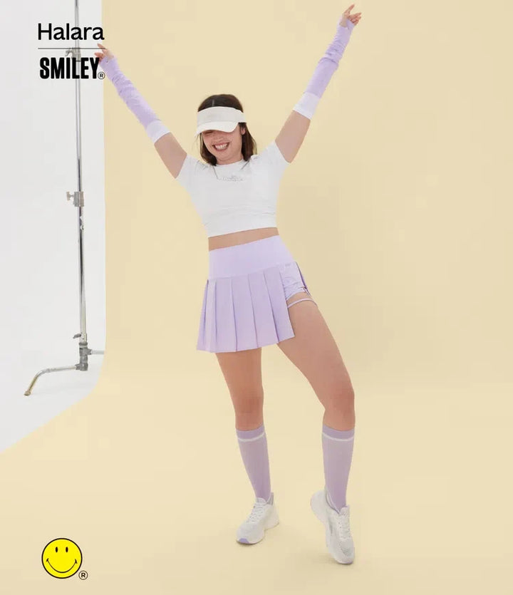 Halara X Smiley® Breezeful med hög midja plisserad 2-i-1 asymmetrisk fåll snabbtorkande mini danskjol med fickor