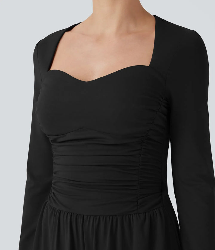 Hjärtformad urringning långärmad rynkat vardaglig jumpsuit med fickor-Easy Peezy Edition