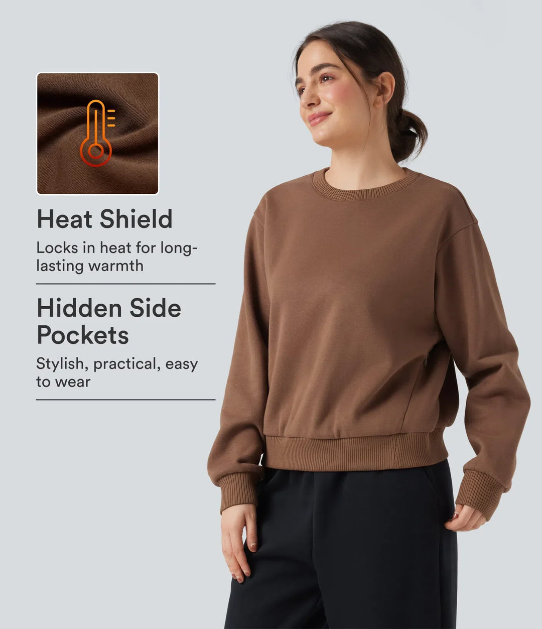 Rund hals långärmad fleece vardaglig bomull sweatshirt med fickor