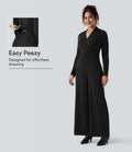 V-ringad dragkedja långärmad arbetsjumpsuit med fickor-Easy Peezy