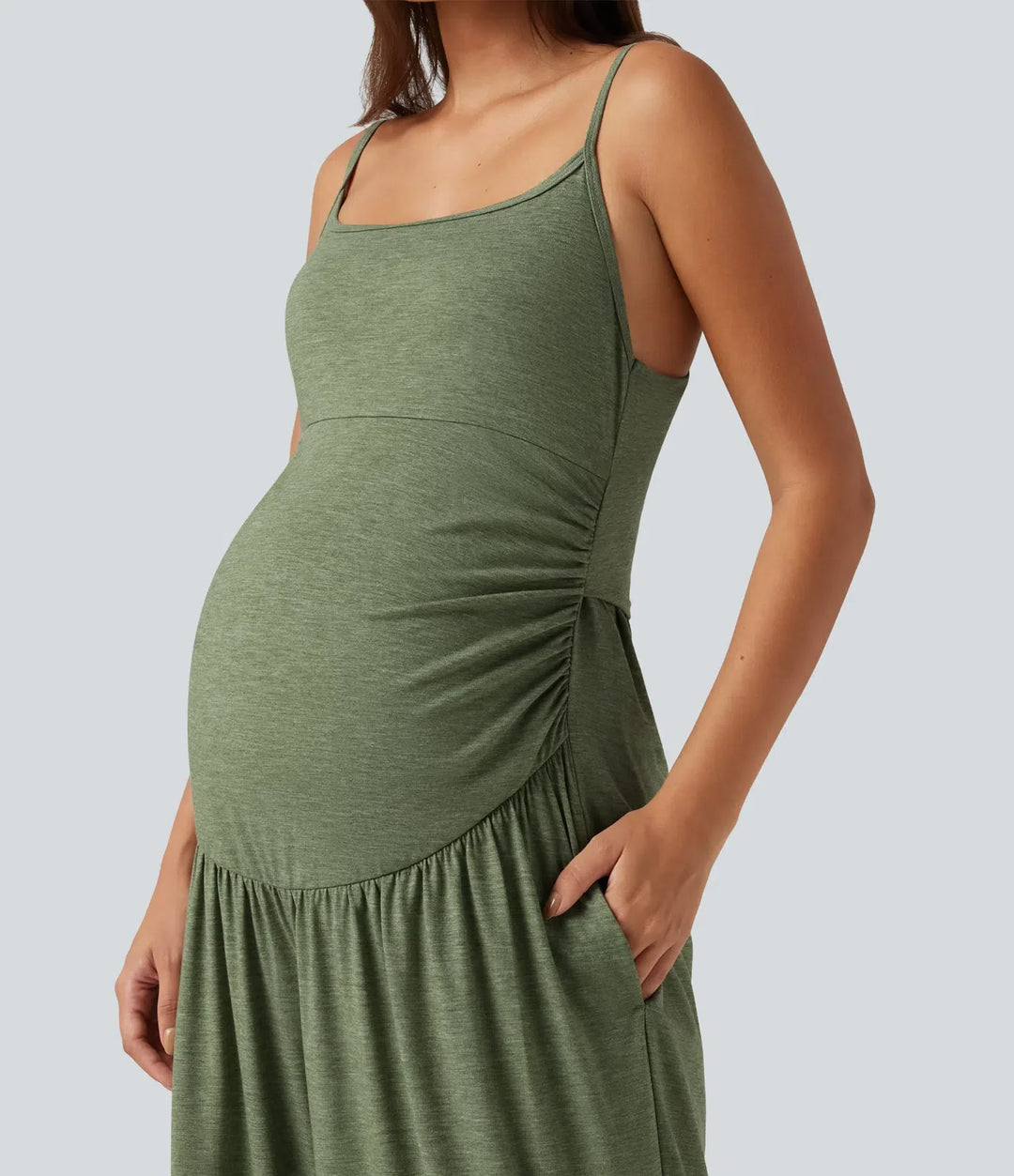 Inbyggd BH rynkat vida ben melerad vardaglig mamma slip jumpsuit med fickor-Easy Peezy Edition