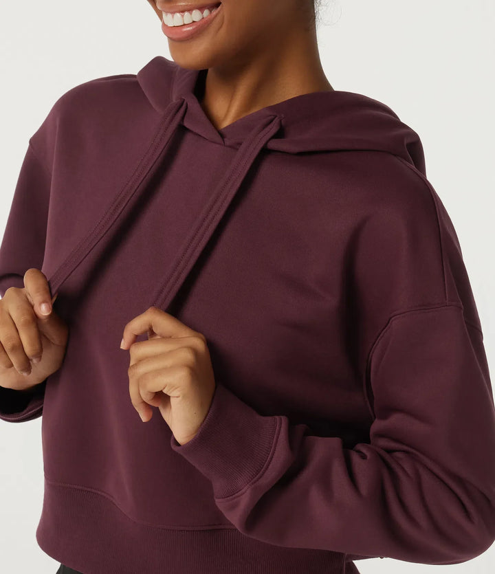 Med huva långärmad fleece yoga sweatshirt