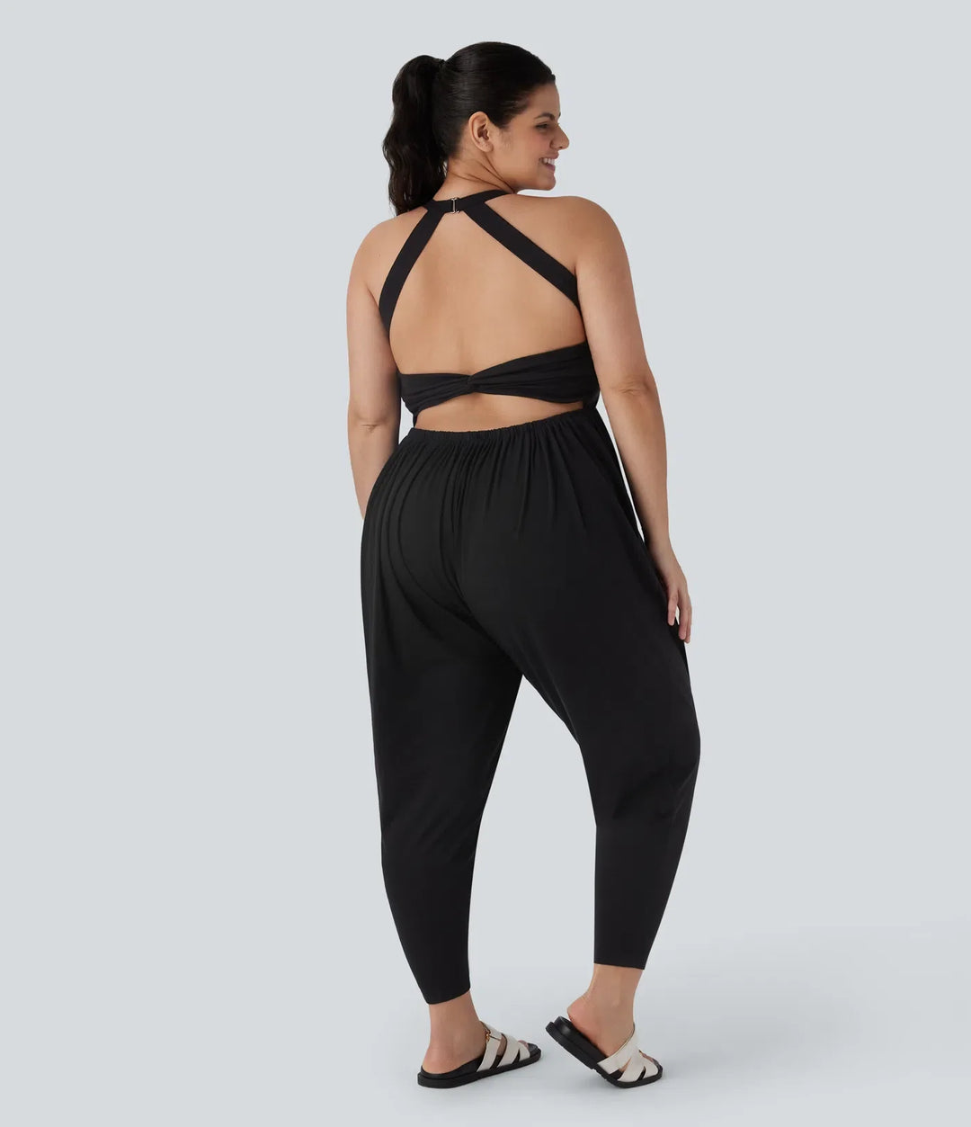 Haremsmodell för vardag plusstorlek jumpsuit med ficka – Easy Peezy-utgåva