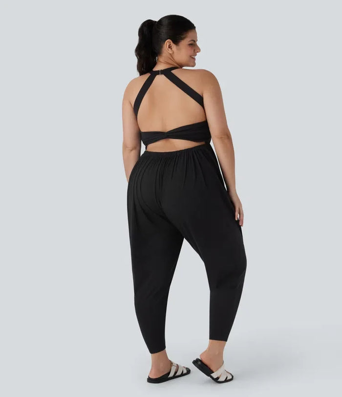 Haremsmodell för vardag plusstorlek jumpsuit med ficka – Easy Peezy-utgåva