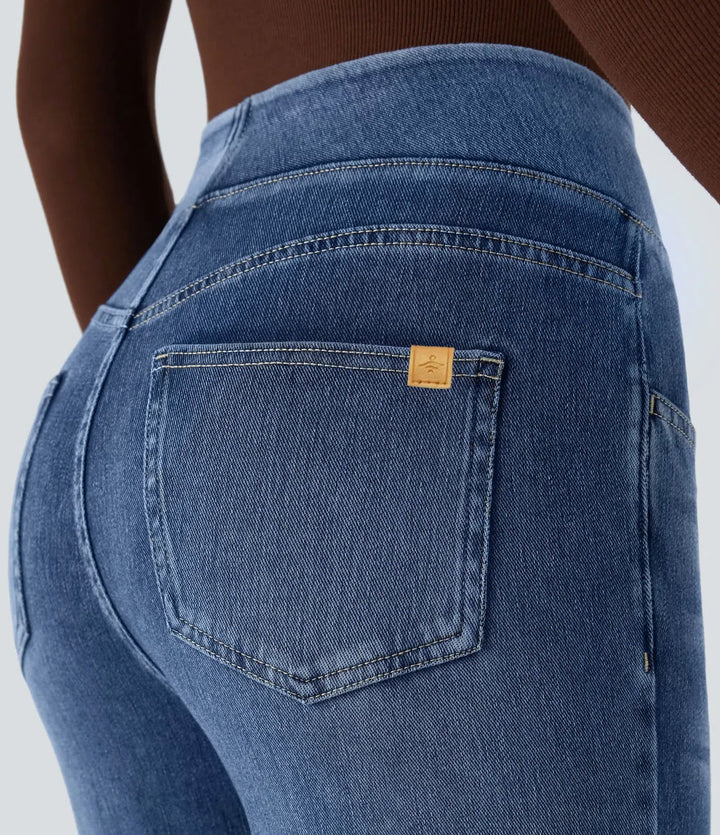 Lyckera Flex högmidjad fickor tvättad vardaglig bootcut-jeans