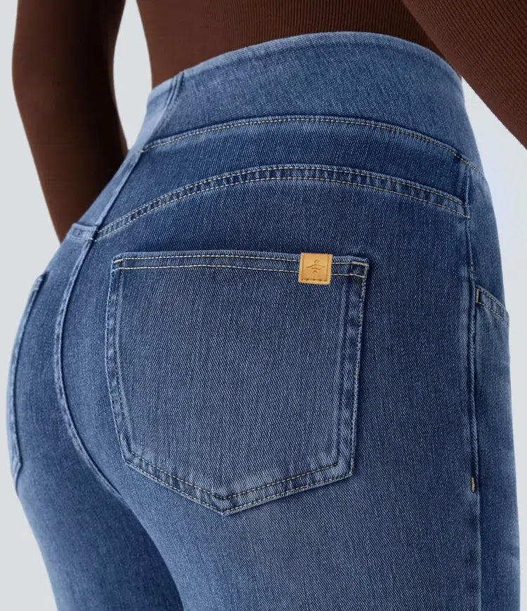 Halara Flex med hög midja och fickor tvättad för vardag bootcut jeans