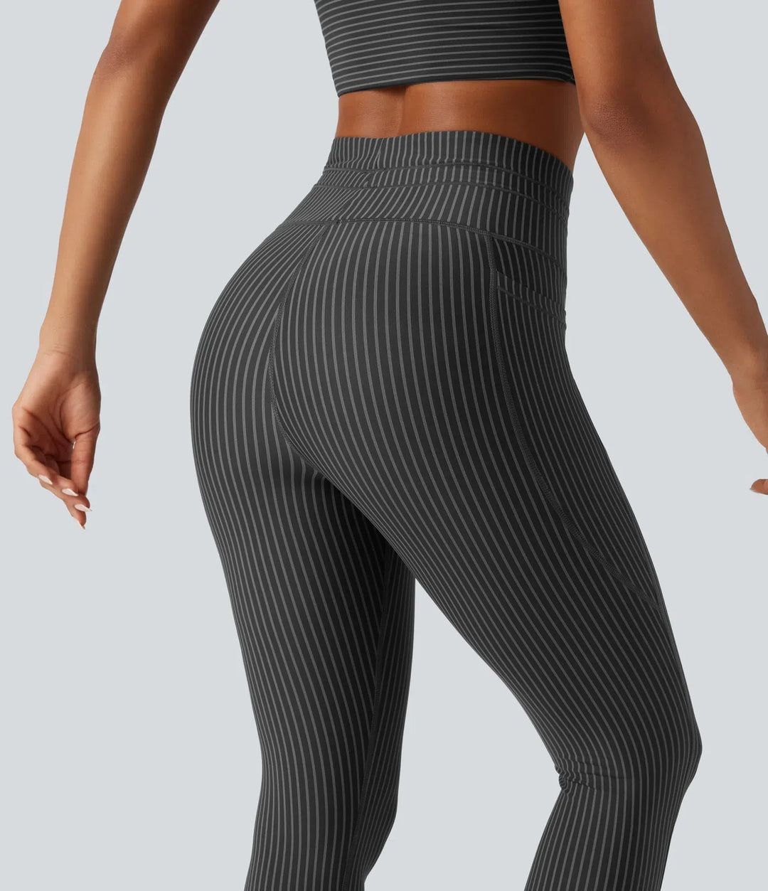 Med hög midja dragsko rand yogaleggings med fickor