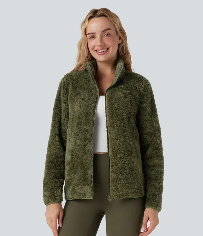 Ståkrage långärmad vardaglig sherpajacka med fickor