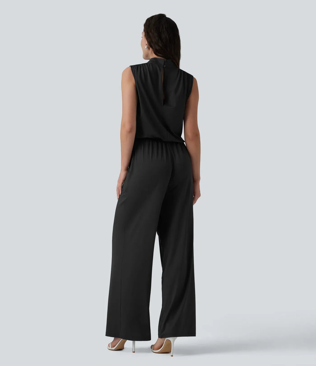 Stående krage ärmlös raka ben brudtärna och bröllopsgäst jumpsuit med fickor – Easy Peezy