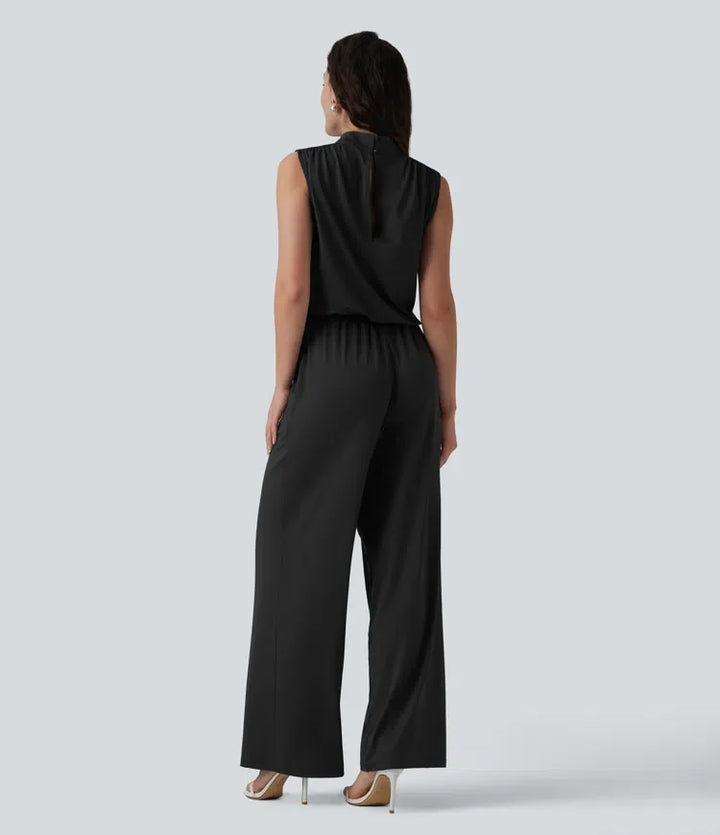 Stående krage ärmlös raka ben brudtärna och bröllopsgäst jumpsuit med fickor – Easy Peezy