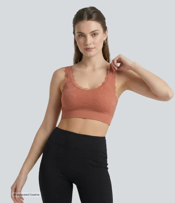 OneForm sömlös följsam lätt stöd U-ringning spets sport-bh för yoga