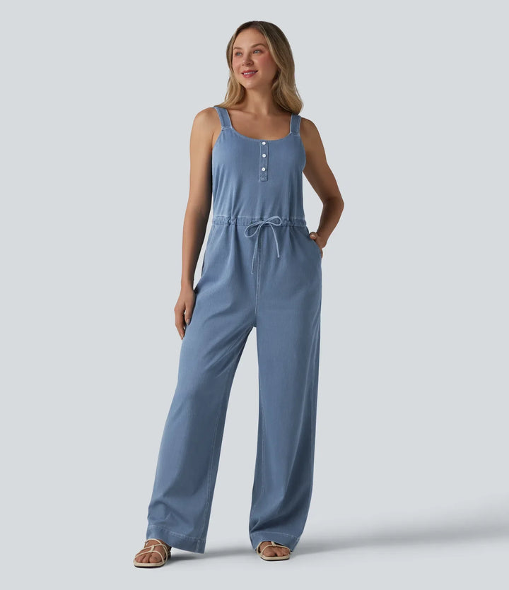 Lyckera Flex dragsko raka ben denim vardaglig jumpsuit med fickor