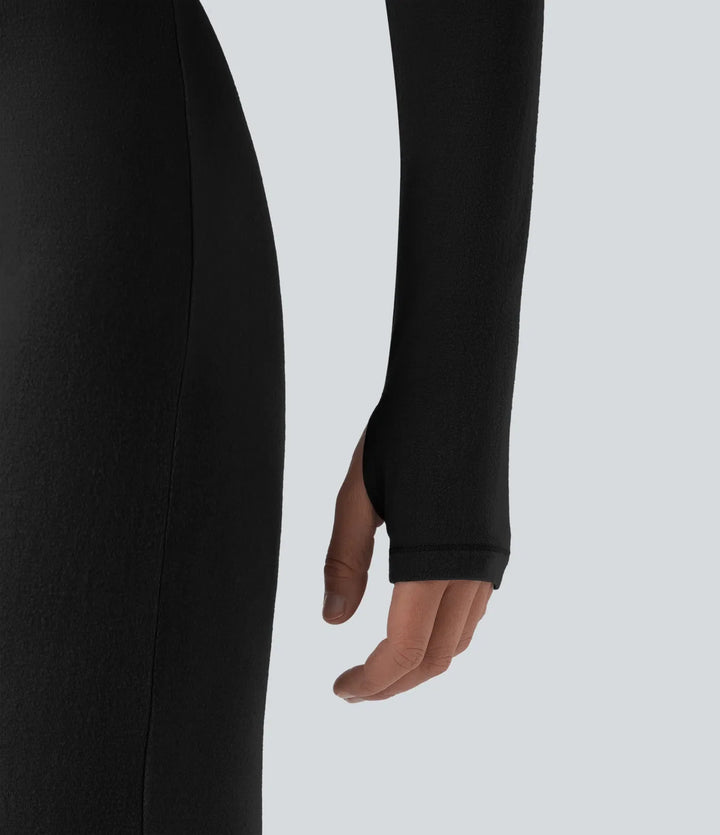 Lyckera HeatCore V-ringad långärmad tumhål skinny vardaglig värmande jumpsuit-Easy Peezy