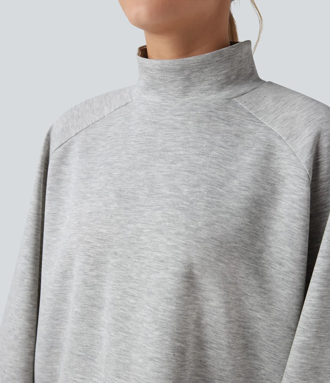 Halvpolo långärmad hög-låg vardaglig sweatshirt med ficka