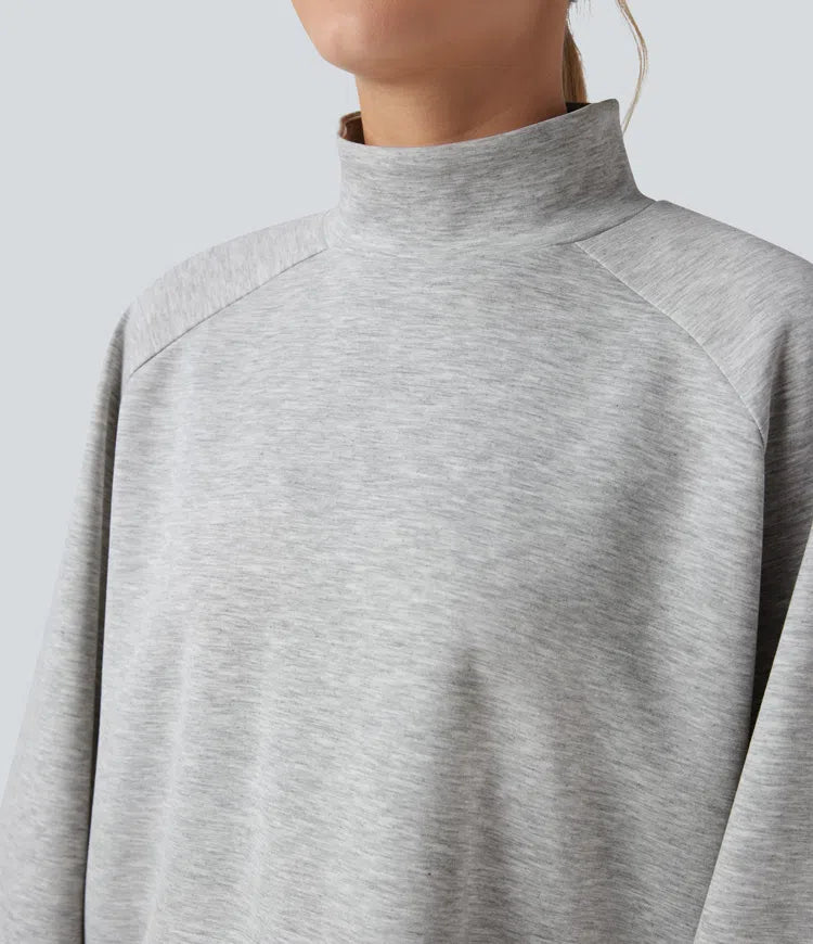 Halvpolo långärmad hög-låg vardaglig sweatshirt med ficka