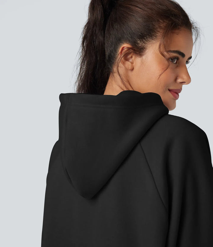 Med huva dragsko långärmad fleece vardaglig bomull sweatshirt med fickor
