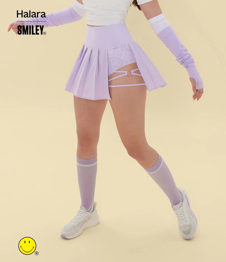 Halara X Smiley® Breezeful med hög midja plisserad 2-i-1 asymmetrisk fåll snabbtorkande mini danskjol med fickor