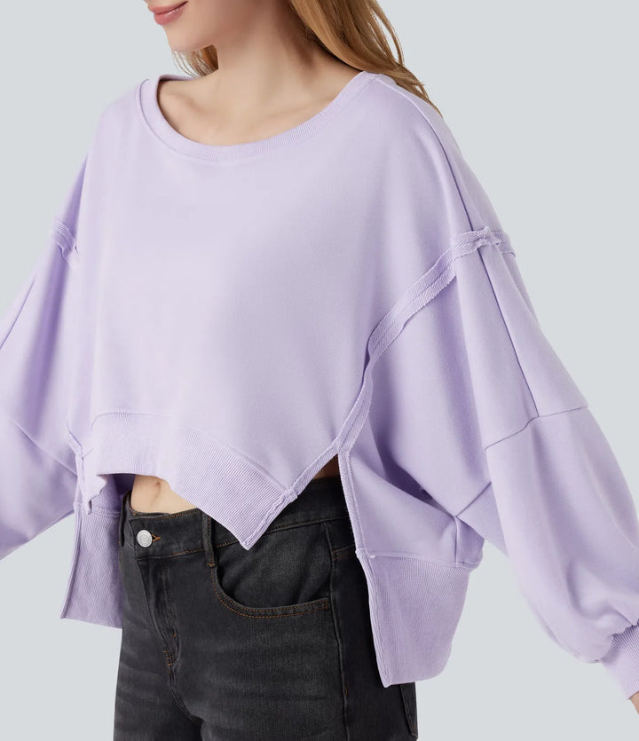 Båtringad långärmad hög-låg vardaglig sweatshirt