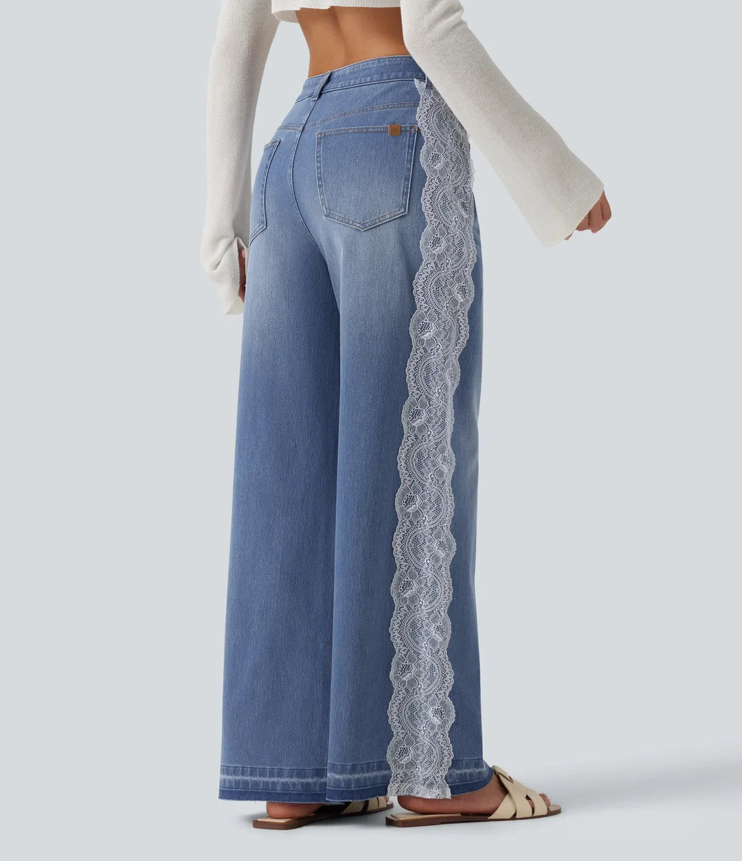 Halara Flex med hög midja kontrastspets baggy vardagsjeans med fickor