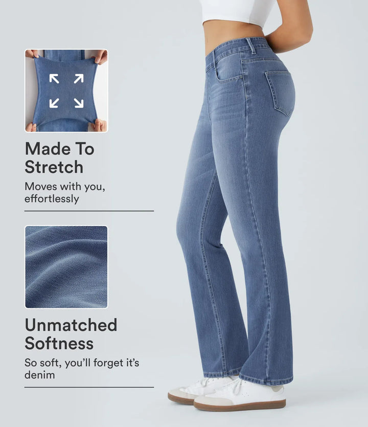 Halara Flex med hög midja och fickor tvättad för vardag bootcut jeans