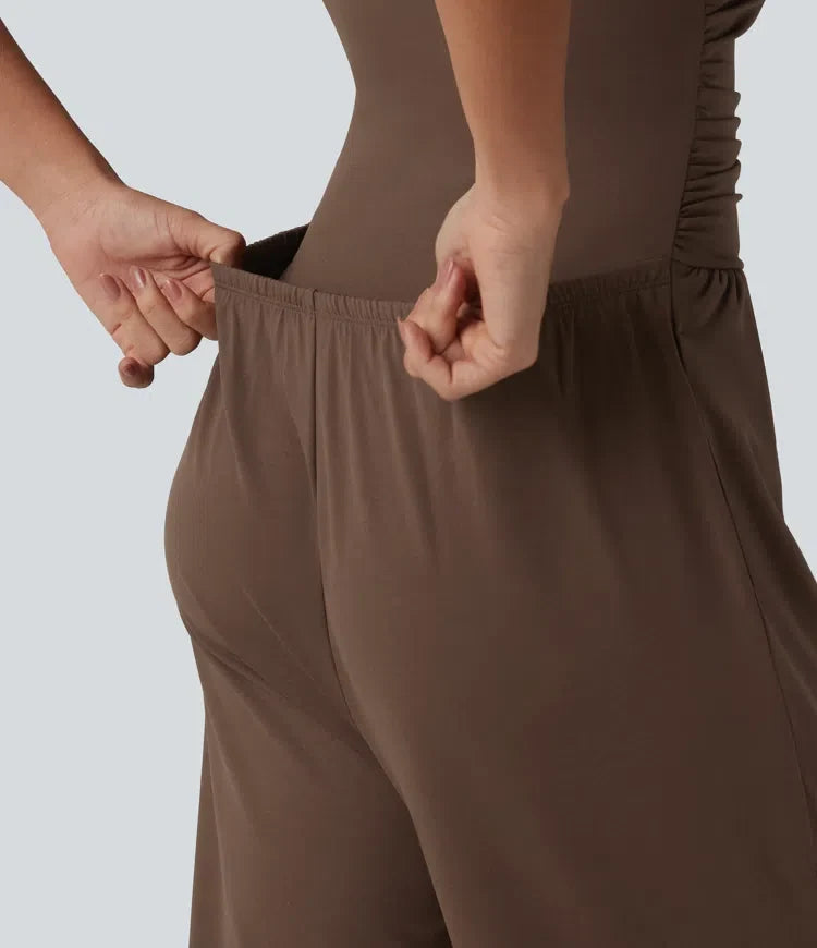 Båtringning ärmlös rynklad vida ben jumpsuit för vardag med fickor – Easy Peezy-utgåva