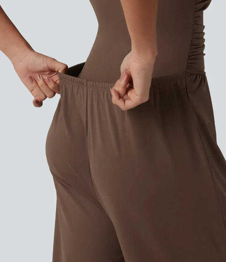 Båtringning ärmlös rynklad vida ben jumpsuit för vardag med fickor – Easy Peezy-utgåva