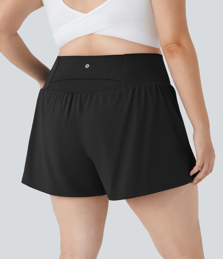 Med extra hög midja ficka &amp; ficka 2-i-1 yoga shorts i plusstorlek 4&