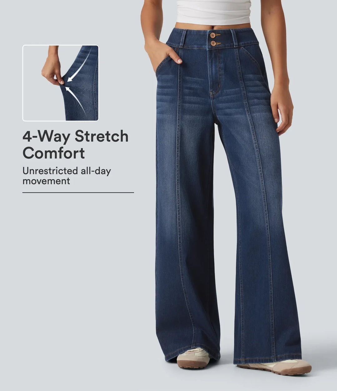 Halara Flex med medelhög midja vida ben vardagsjeans med fickor