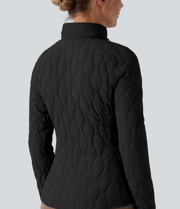 PuffFlex hög hals tumhål stretchig träning vadderad jacka med fickor-packbar hals Pillow