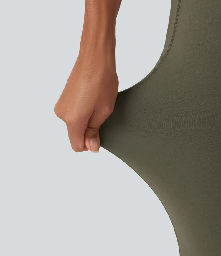 Halara UltraSculpt med hög midja omlott scrunch-effekt rumplyftande magkontroll formande yoga utsvängd leggings med fickor