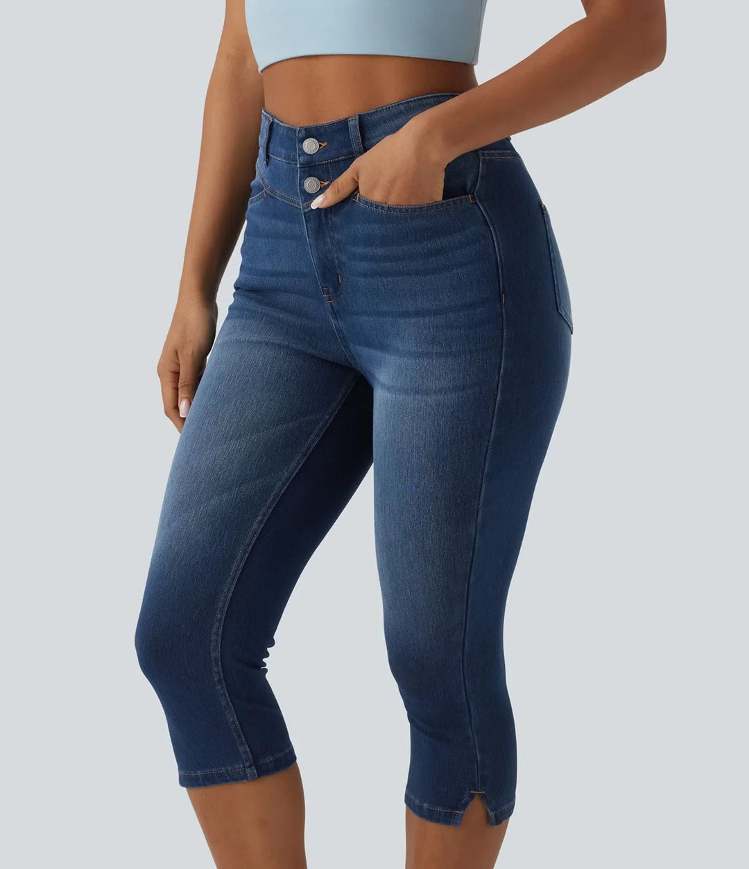 Halara Flex med hög midja slits capri för vardag smal jeans med fickor
