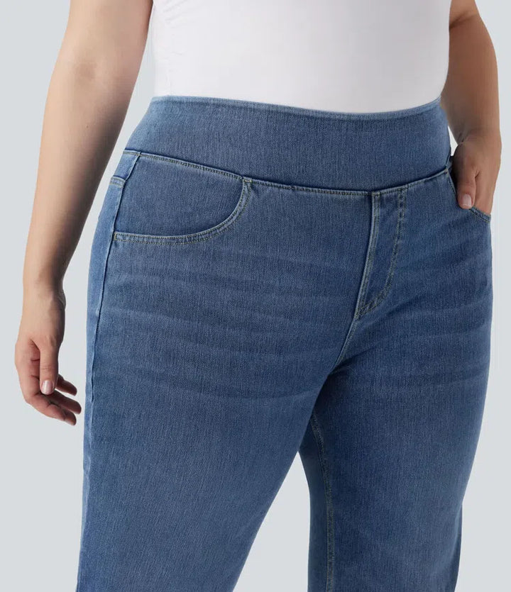 Halara Flex med hög midja och fickor tvättad för vardag bootcut jeans i plusstorlek